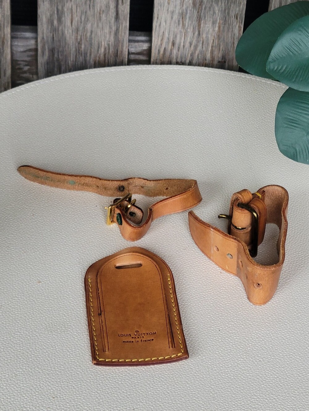 Louis Vuitton Luggage ID Tag & Handle Strap Yellow Stitching and Brass Buckle - Picture 13 of 14